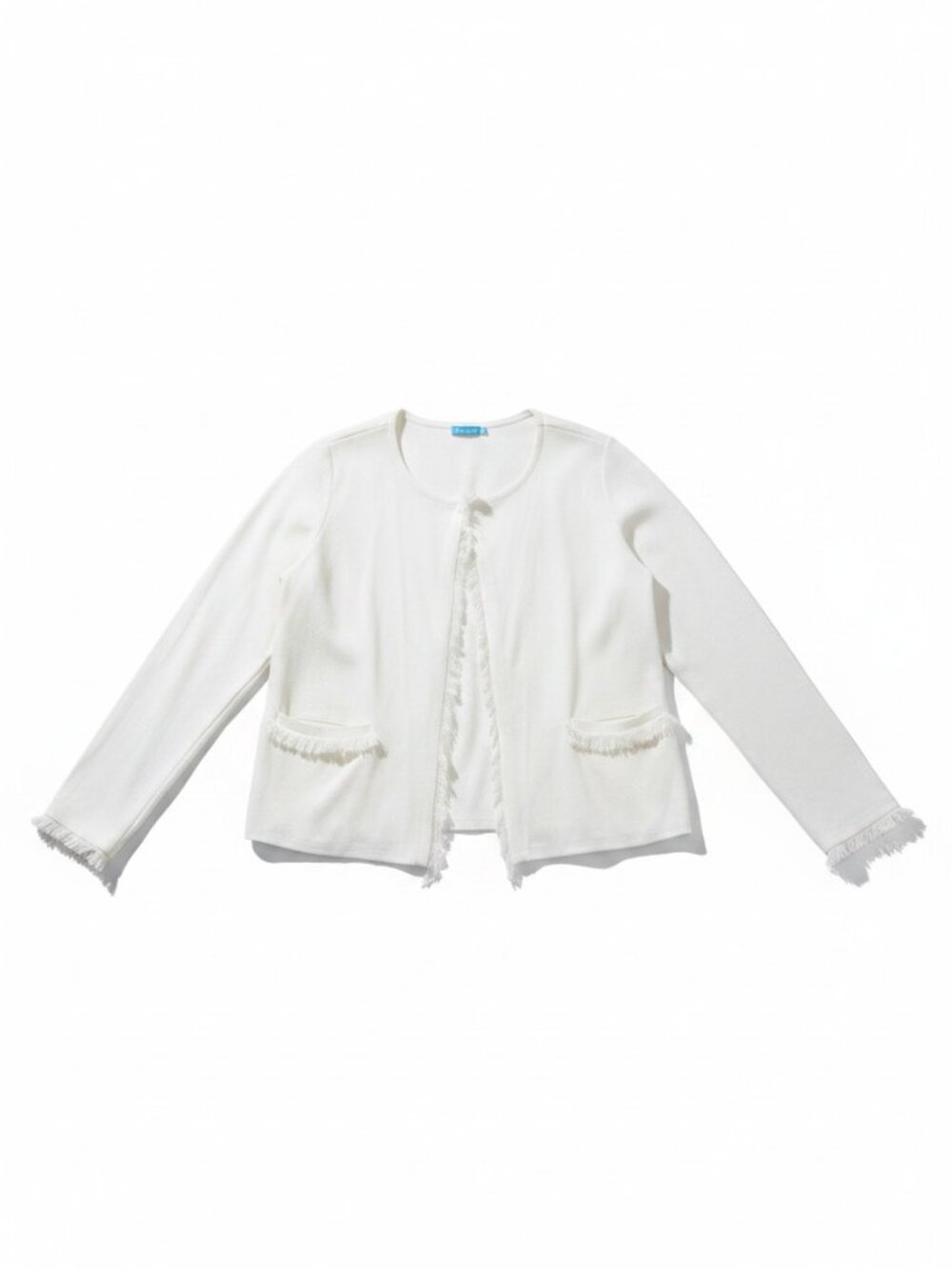 J. McLaughlin Cotton Fringe Open Front Cardigan Ivory White Coastal Quiet Luxury - Picture 3 of 13